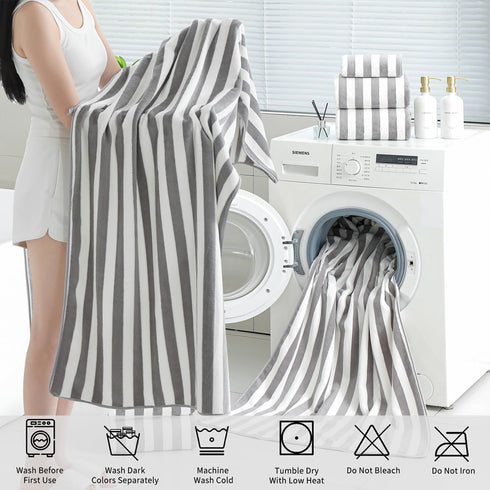 18 Set Loop-6 Towels,6 Towels,6 Set Pcs Light Gray Stripe Bath Towel with Hanging Bath Hand Washcloths Soft Family