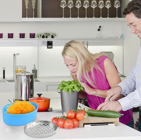 Cheese Grater with Food Storage Container & Lid, Perfect for Grating Hard Parmesan, Ginger, Vegetables (Blue)