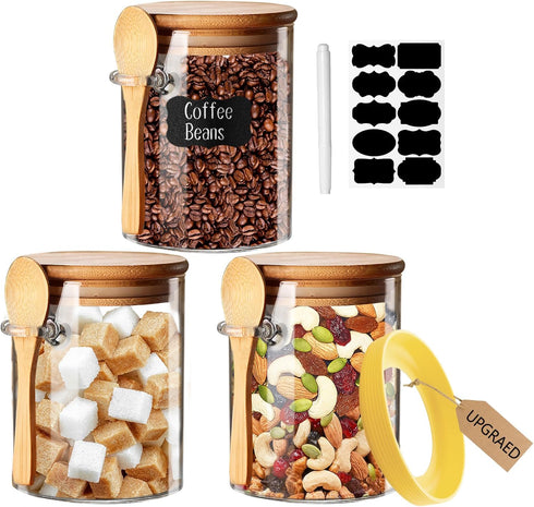 Spice Jars Set, 3PCS 18Oz/530ML Overnight Oats Containers with Airtight Lid and Spoon, Decorative Kitchen Canisters