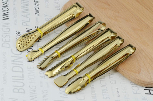 Gold Plated Mini Serving Tongs Set, 6-Inch Stainless Steel Appetizers Tongs, Set of 6