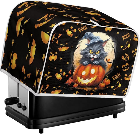 Ghost Pumpkin Cat Toaster Dust Cover, 2 Slice Small Kitchen Appliance Cover for Halloween Decor