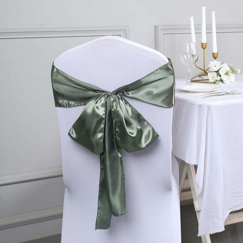 5pcs 6 x106 Efavormart Eucalyptus Sage Green Satin Chair Sashes Tie Bows for Wedding Events Decor Chair Bow Sash Party