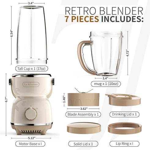 La Reveuse Personal Size Blender, 300 Watts for Shakes, Smoothies, Retro Style
