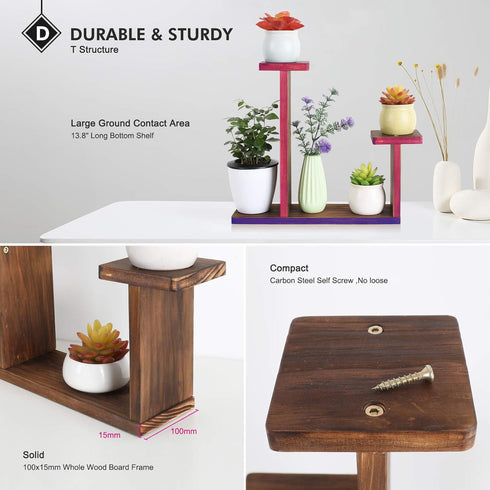 Wood Desktop Plant Stand, Indoor Small Windowsill Flower Shelf for Succulent Herb Display Rack in Living Room Office