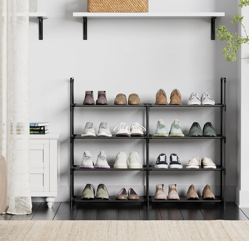 4 16-20 Closet FIDUCIAL HOME Tiers Shoe Rack Organizer Pairs Stackable Shoe Storage Shelf Durable for Entryway, Black