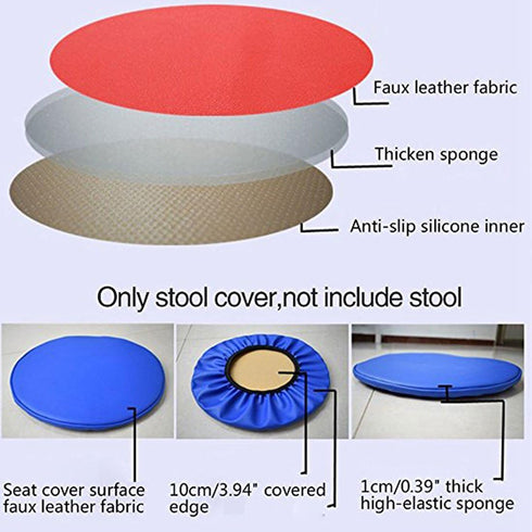 Levoberg Round Stool Cover, Faux Leather Barstool Cushion Chair Slipcover, 13inch, Black