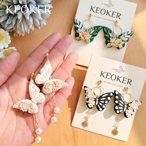 KEOKER Polymer Clay Cutters - 6 Shapes Embossed Butterfly Cutters for Jewelry Making