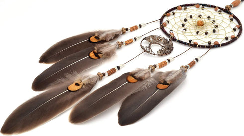 Urdeoms Tree of Life Crystal Dream Catchers for Boys, Brown Boho Wall Decor for Bedroom, Smoky Quartz