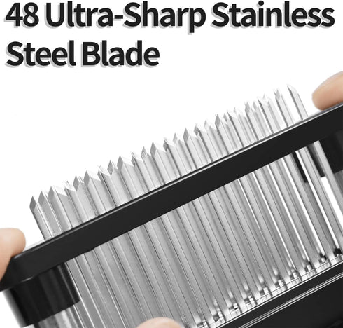 JY COOKMENT Meat Tenderizer with 48 Stainless Steel Ultra Sharp Needle Blades, Kitchen Tool for BBQ, Marinade