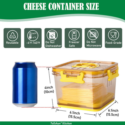 Tellshun Sliced Cheese Container with Airtight Lid for Mini Fridge BPA-Free Kitchen Plastic Storage Deli Cheese Slices
