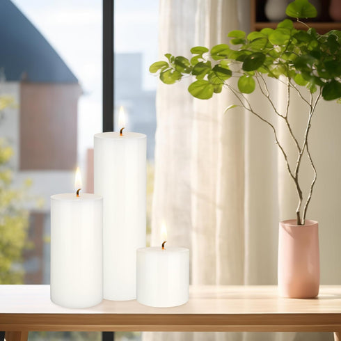 Mega Candles 3 pcs Unscented Solid White Pillar Candles – Hand Poured Premium Wax, 3 Inch x 6 Inch, Home Décor