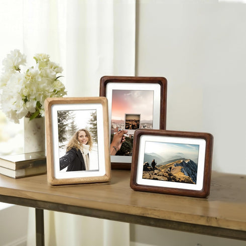 8x10 5x7, 1 Pack Oak Wood Photo Frame Matted to Solid Wood Photo Frame with Glass, Tabletop & Wall Mount