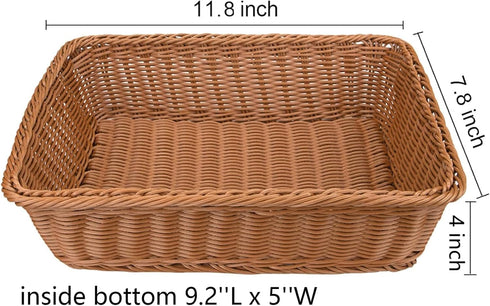 Yarlung 3 Pack Imitation Rattan Woven Bread Baskets, 11.8 Inch Poly Wicker for Food Serving and Display