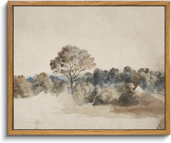 KBKBART Framed Vintage Neutral Wall Art Prints, Antique Rustic Landscape Canvas Painting for Home Decor
