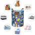 Cute Dogs Blue Round Laundry Hamper, Storage Basket for Toys, Clothes Organizer Bin for Home
