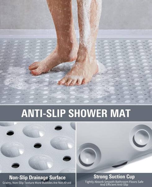 34.3" 23.3" Yolife Extra Large Shower Mat, L x W TPE Anti Slip Stand Up Shower Mat with Drain Holes and Suction Cups