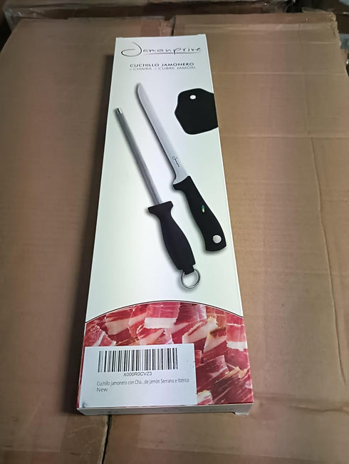 Ham Carving Knife with Honing Steel and Ham Cover - Professional Set for Slicing Ham & Prosciutto