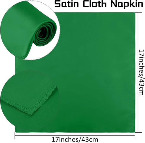 ANECO 12 Pieces Satin Napkins, Soft Square Dinner Napkins 17 x 17 Inches for Weddings, Parties, Decorations (Forest