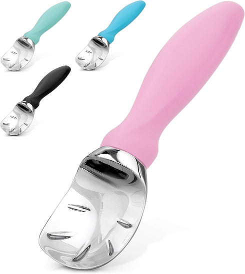 Zulay Ice Cream Scoop with Soft Easy Grip Handle - Heavy Duty Ice Cream Scooper with Built-in Lid Opener (Pink)