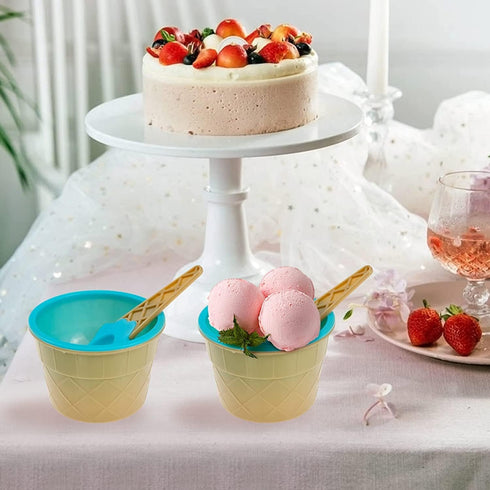 URMUYJJ Frozen Set (6) Ice Cream Cups with Spoons Cartoon Candy Colorice cream bowls Dessert Sundae Yogurt Bowls