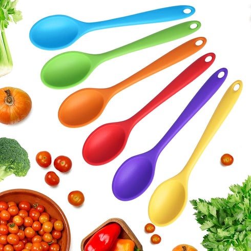 2 Pcs Silicone Spoons for Cooking, Heat Resistant Non-Stick Mixing Spoon for Kitchen Baking Stirring Tools (Orange)