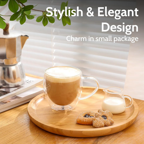 Sweese Clear Coffee Mugs, 8 oz Double Wall Glass Coffee Mugs Set of 4, Perfect for Espresso, Latte, Cappuccino