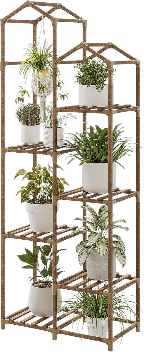 Bamworld Roof Shaped Plant Stand Indoor Outdoor 6 Tier Tall Large Wood