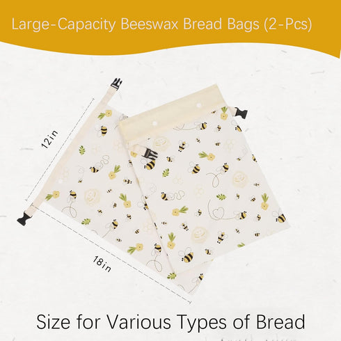 2 Pack Removable Beeswax Bread Bags for Sourdough & Homemade Bread - Detachable Liner for Easy Cleaning & Drying | XL
