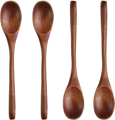 Long Handle Wooden Spoon - 8.6 Inches for Mixing Coffee, Tea, Jam, and Bath Salt, Environmentally Friendly, 4 Pieces