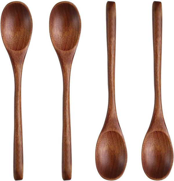 Long Handle Wooden Spoon - 8.6 Inches for Mixing Coffee, Tea, Jam, and Bath Salt, Environmentally Friendly, 4 Pieces