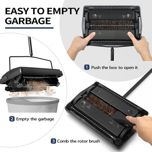 JEHONN Manual Carpet Floor Sweeper, Non Electric Horsehair Rug Roller Brush for Cleaning Pet Hair