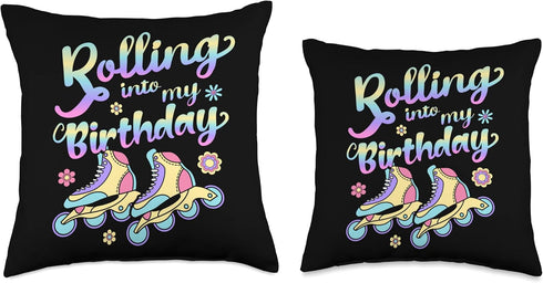 Inline Skater Party Accessories: Rolling Into My Birthday Throw Pillow, 18x18, Multicolor