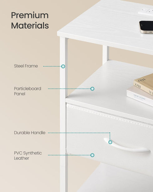 1 2 ULGS301WH01S SONGMICS BELLAH Collection - Nightstand with Charging Station and App-Controlled Adjustable LED