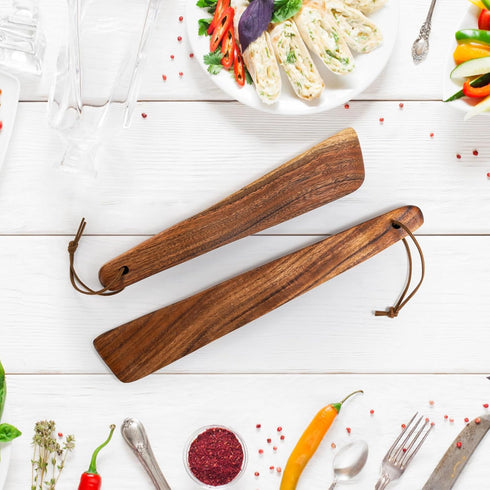 Tebery 4 Pack Small Wood Flipper Teak Wood Spatula Set for Cooking, 10 Inch and 12 Inch Flat Wooden Turner