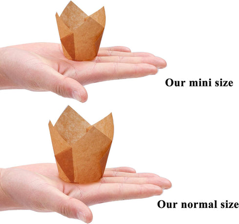 Ruisita 150 Pieces Mini Tulip Baking Cups, Muffin Liners for Parties (Natural)