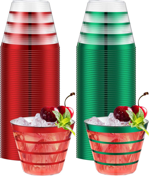 Gejoy 9 oz St Patricks Day Rimmed Stripe Plastic Cups Bulk Disposable