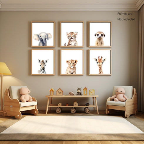 Set 6 8x10in Wodkwq Nursery Wall Art Safari Animal Canvas Prints Baby Girl Boy Room Decor Poster Pictures Cute Jungle