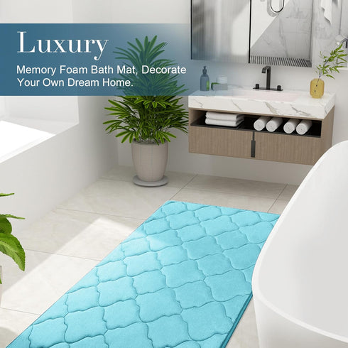 OLANLY Memory Foam Bath Mat Rug 30x20, Ultra Soft Non-Slip Absorbent Bathroom Rug for Shower, Sky Blue