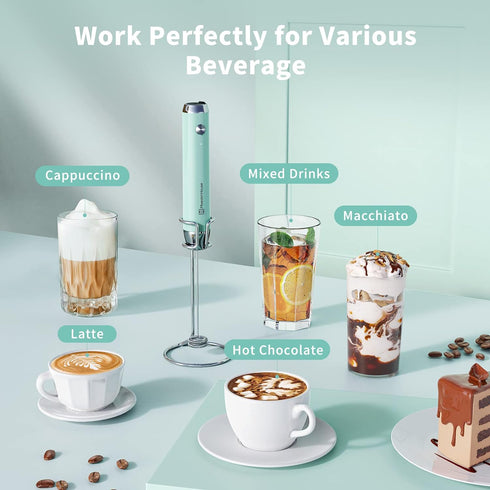 Maestri House Rechargeable Milk Frother with Stand, Handheld Electric Foam Maker for Lattes, Cappuccino, Waterproof