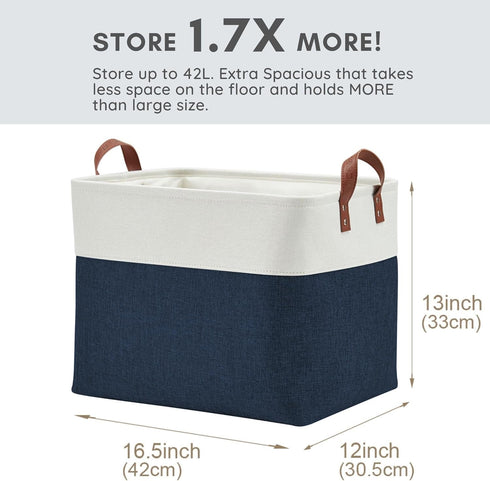 DECOMOMO Large Storage Basket, 17x12x13inch Fabric Bins for Closet Storage, Nursery Toys, Grey & White, XXL - 3 Pack