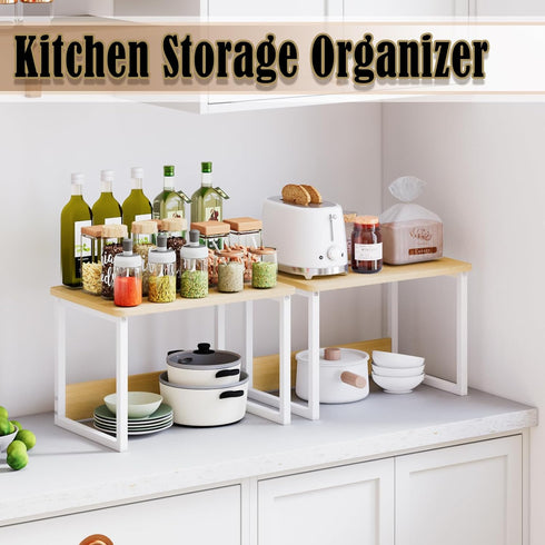 MARTY Kitchen Countertop Organizer Cabinet Shelf, 17.3x12.6, Large Spice Racks, Stackable Metal & Wood for Kitchen,