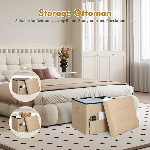 300 lbs, 17x13x13IN(Beige) BelugaHelper Ottoman with Storage, Small Storage Ottoman Foot Rest with Thicker Foam Padded