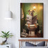 FireDeer Funny Bathroom Canvas Wall Art - Dog Reading Newspaper on Toilet Poster Humor Painting for Farmhouse Decor