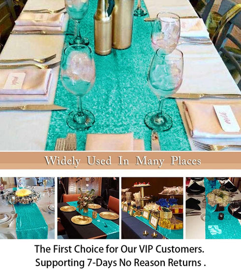 ShinyBeauty Mint Green Table Runners, 2Packs 12''x72'' Teal Sequin Glitter Fabric for Birthday Party Celebration