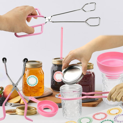Home Canning Supplies Starter Kit, Food Grade Stainless Steel Canning Tools Set for Beginners, Pink