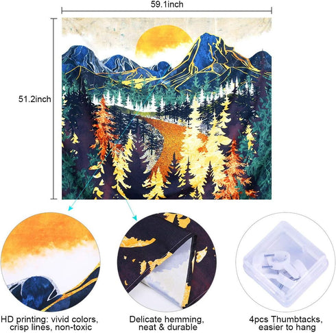 SENYYI Mountain Wall Hanging Tapestry - Forest Trees Art, Sunset Nature Landscape Home Decor (51.2 x 59.1 inches)