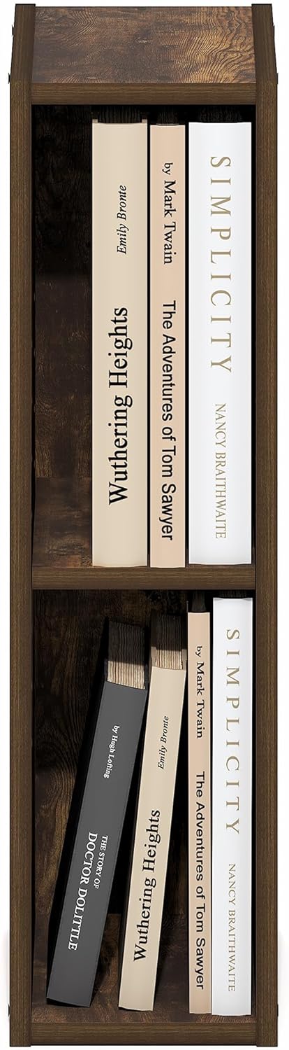 2-Tier 6-in 9.3 5.9 21.2, Furinno Fulda Book Shelf, Narrow Bookshelf, Bookcase with Width Storage Shelf, x x for Living