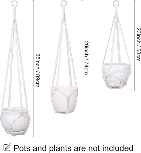 3 Pack 3 35"/29"/23" YIBOT Macrame Plant Hanger Indoor Hanging Planter for Plants Holder with Hooks, Size No Tassels