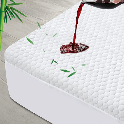 Queen Mattress Protector, Waterproof Cooling Mattress Pad Cover, Bamboo Fabric, Fitted 8-18 inch Deep Pocket