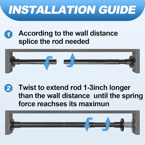 Adjustable Shower Curtain Rod 31 to 43 Inch, 1 Inch Diameter Matte Black Spring Tension Stainless Steel, Easy Install